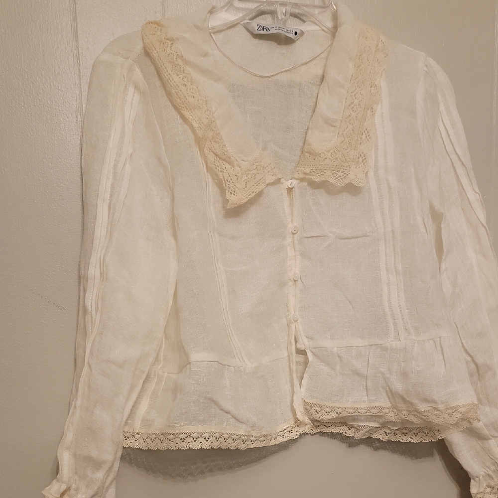 Zara Ivory Lace Detail Blouse